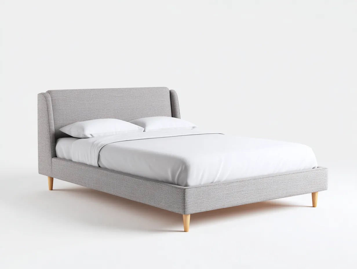 Cama dormitorio 200×160×105 cm – tela gris claro – diseño nórdico para dormitorio