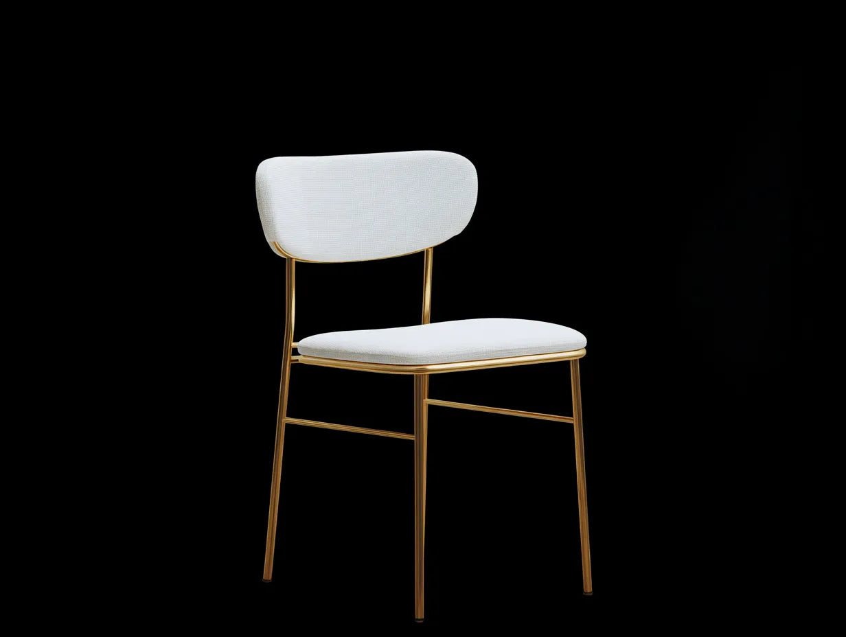 Silla de comedor 55×60×82 cm – tejido blanco – estructura dorada estilo moderno para sala de estar