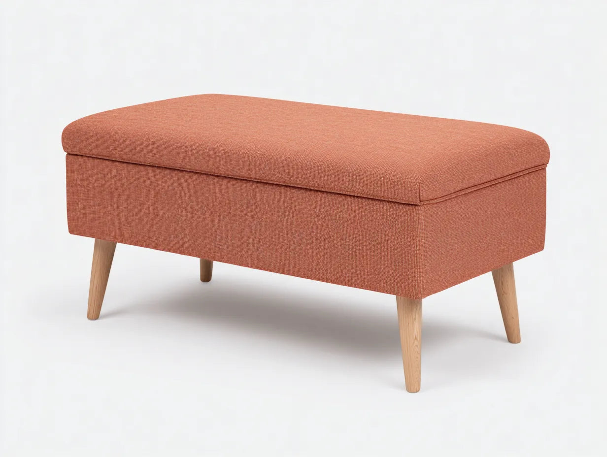 Banco de dormitorio tapizado 120×40×45 cm – naranja – estilo nórdico con asiento acolchado