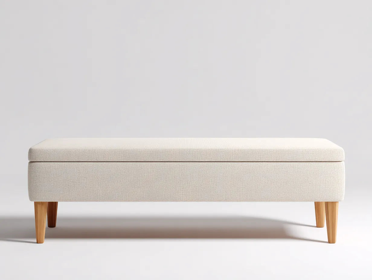 Banco de dormitorio 120×40×45 cm – tejido beige – estilo nórdico con patas de madera