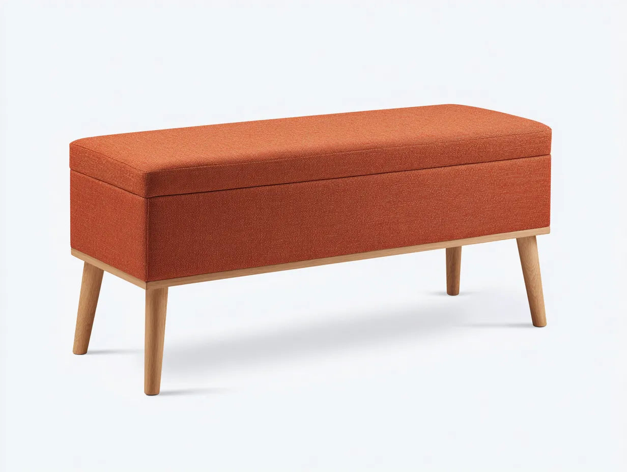 Banco de dormitorio tapizado 120×40×45 cm – naranja – estilo nórdico con espacio interior