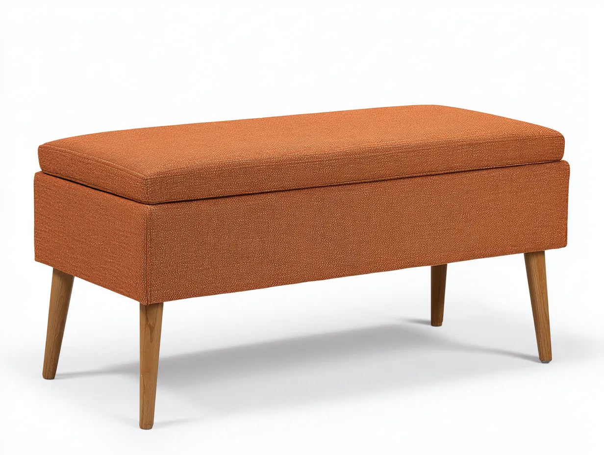 Banco de dormitorio tapizado 110×42×48 cm - naranja y marrón - estilo moderno